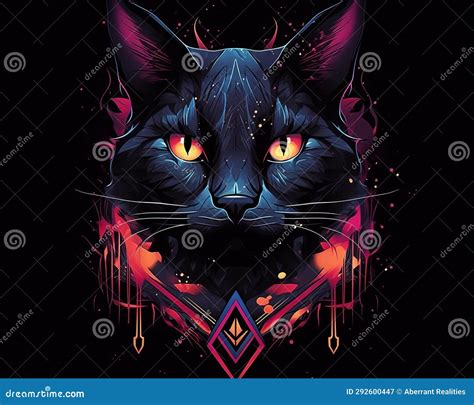 A Black Cat with Glowing Eyes on a Black Background Stock Illustration ...