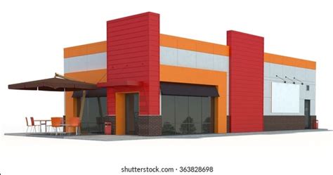 Fast Food Restaurant Building On White: stockillustratie 363828605 | Shutterstock