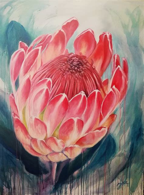 PROUD PROTEA – Acrylic on canvas – 1.22m x 91cm – Jenny Mallon Art