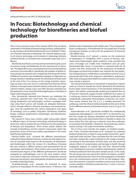 (PDF) In Focus: Biotechnology and chemical technology for biorefineries ...