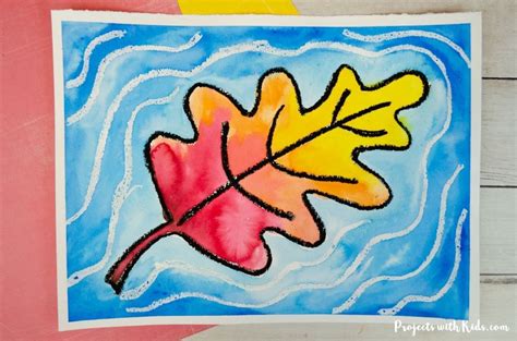 How to Make a Watercolor Resist Fall Leaf Painting for Kids - Projects with Kids