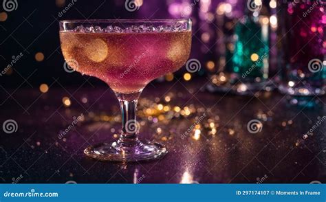 Cocktail in Glass on a Dark Background with Colorful Lights Stock ...