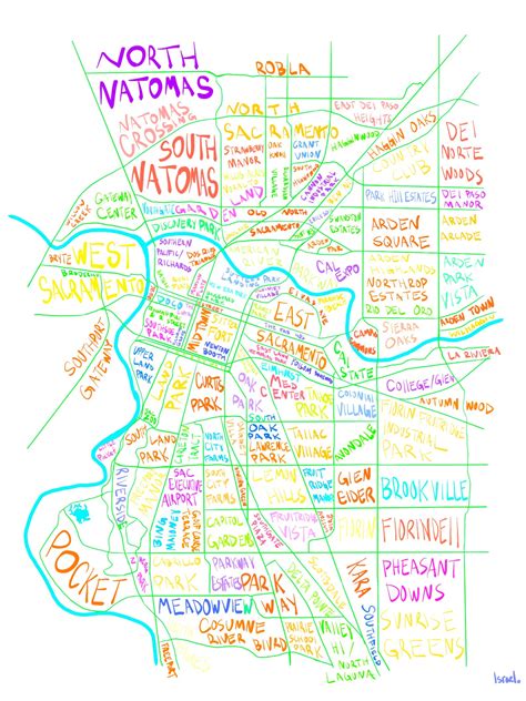 Sacramento Neighborhood Map small or Large Print - Etsy