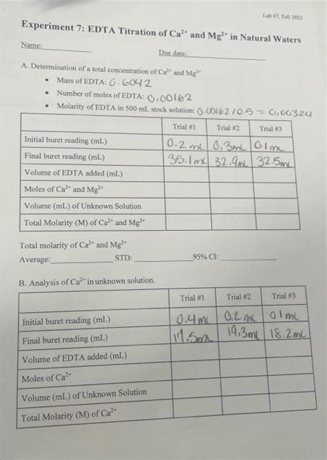 Lab in, Fall 2002 Experiment 7: EDTA Titration of | Chegg.com