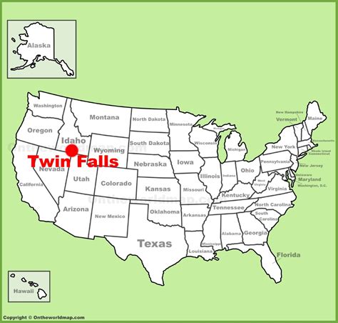 Twin Falls location on the U.S. Map - Ontheworldmap.com