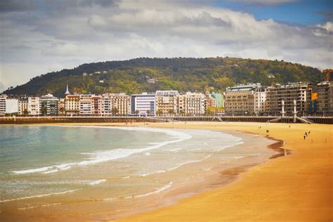 Scenic View of La Concha Beach in San Sebastian, Spain Stock Photo - Image of coastline ...