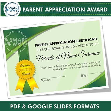 Editable Parent Appreciation Award Certificate Google Slides & PDF | Parents appreciation, Free ...