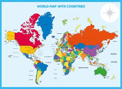 Printable World Map with Countries | World map printable, Color world map, Detailed world map