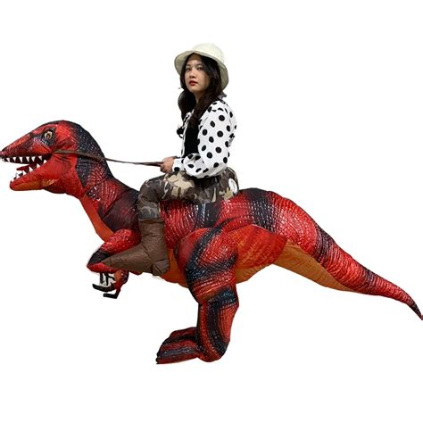 Adults Red Velociraptor Dinosaur Inflatable Costume Ride On Costume ...