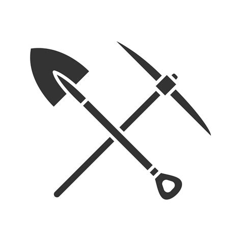 Crossed shovel and pickaxe glyph icon. Silhouette symbol. Pick axe and dig. Negative space ...