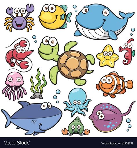 Sea animals vector image on VectorStock | Cartoon sea animals, Starfish wall art, Art drawings ...