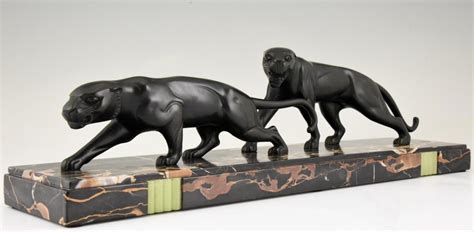 Art Deco Bronze Sculpture of Two Panthers Dominique Jean Baptiste Hugues at 1stDibs