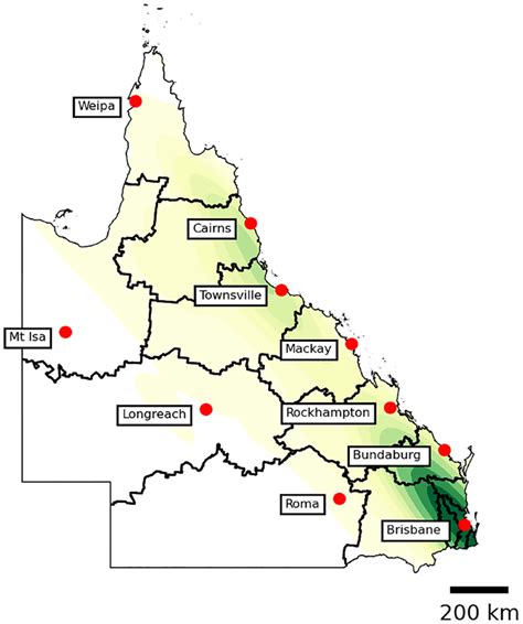 Heat map of referrals from Queensland Children’s Hospital in Brisbane ...