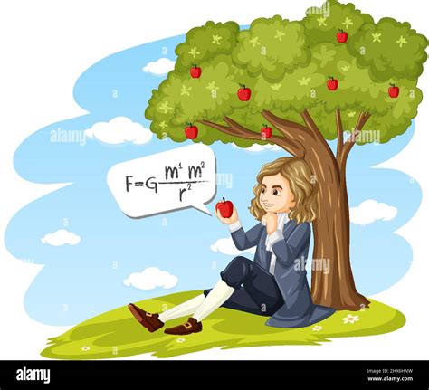 Isaac Newton sitting under apple tree illustration Stock Vector Image ...