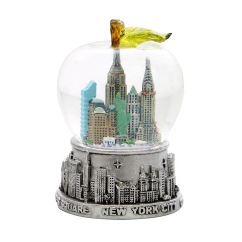 Silver NYC Skyline Apple Snow Globe 2.5 Inches