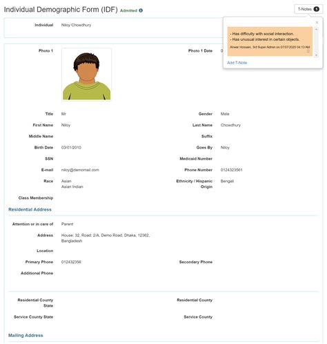 Individual Demographic Form/ Individual's General Information - Therap ...