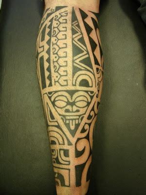 Polynesian inspired leg tattoo, backview - Unique Tattoo Design