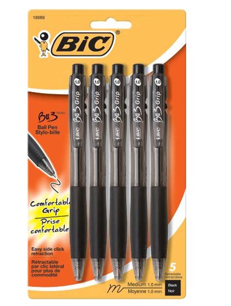 BIC BU3 Grip Retractable Ballpoint Pen - Black 1.0mm 5Pk | KVCC Bookstore