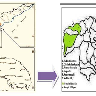 A) Location map of Guntur District and selected mandals, A.P, B ...