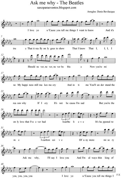 Ask me why score of the Beatles (Sheet music free) - Free sheet music for sax