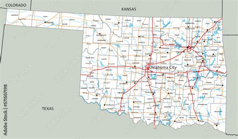 High detailed Oklahoma road map with labeling. Stock Vector | Adobe Stock