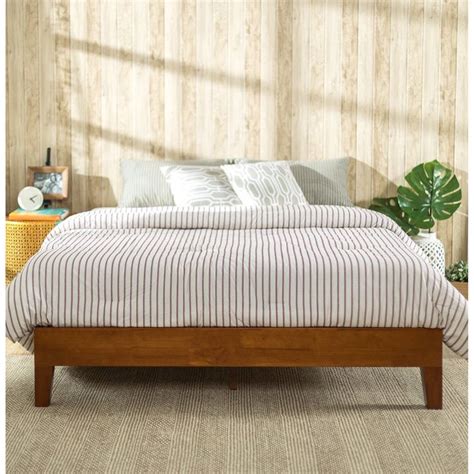 Zinus Wen Deluxe Solid Acacia Wood Platform Bed, Cherry Finish, Queen ...