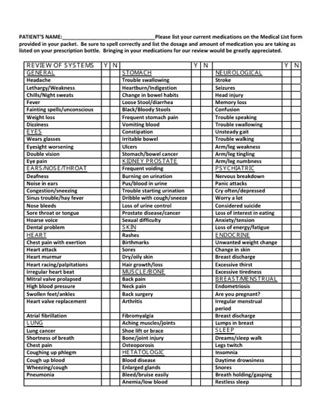 Medical Symptoms Checklist Template Download Printable PDF | Templateroller