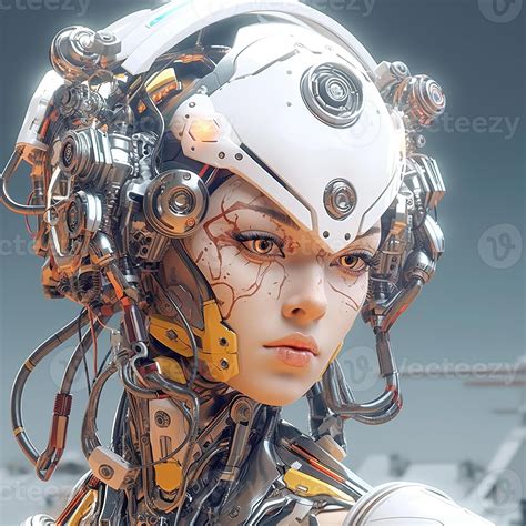 Cyber woman, robot girl, cyborg woman portrait, close-up. 24033128 ...