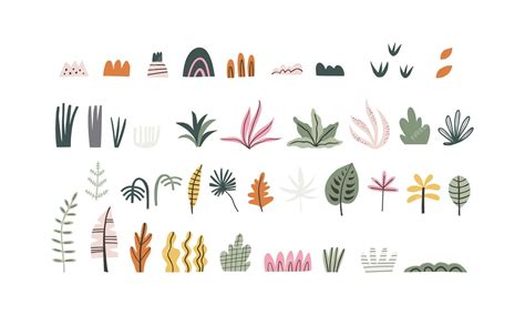 Premium Vector | Big collection of jungle tropical plants drawing in handdrawn style Vector ...