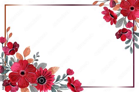 Red flower frame background with watercolor Stock Vector | Adobe Stock