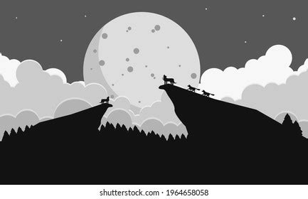 Vector Landscape Silhouettes Forest Wolf Full Stock Vector (Royalty ...