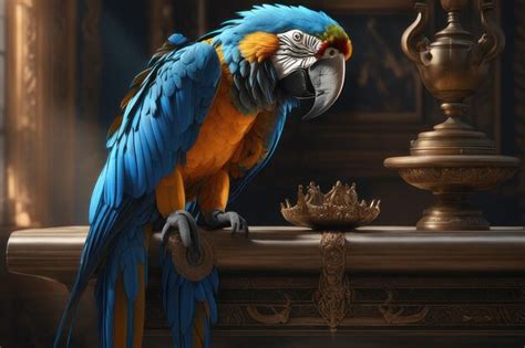 Premium AI Image | Beautiful yellow and blue macaw parrot