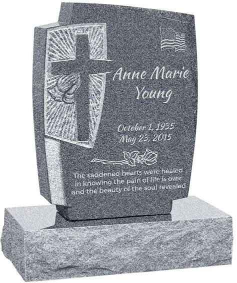 Carved Cross and Praying Hands Upright Headstone polished all sides ...