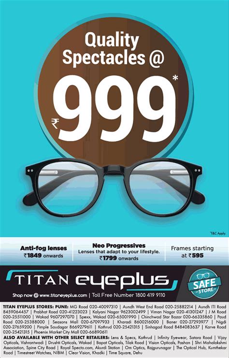 Titan EyePlus Pune Eyewear and Sunglasses Stores Sales Offers Numbers 2020