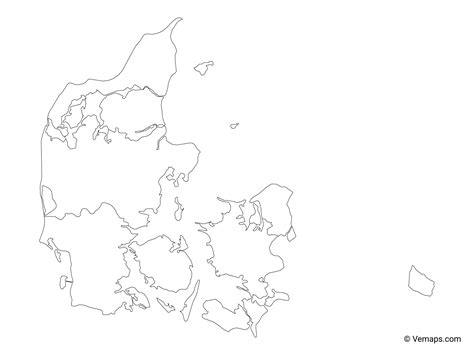 Outline Map of Denmark with Regions | Free Vector Maps