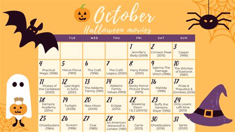 Halloween movie calendar for October – Willow in Winter