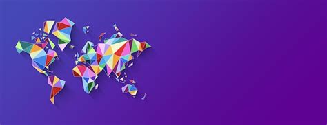 Premium Photo | World map shape made of colorful polygons 3D illustration on a purple background ...