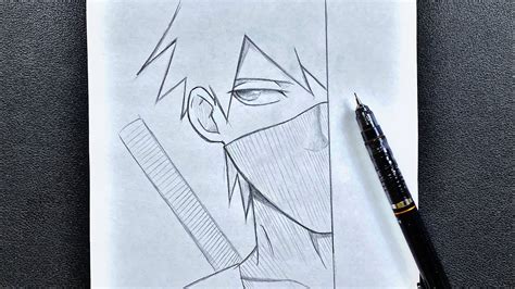 Anime sketch | how to draw Kakashi half face easy step-by-step - YouTube