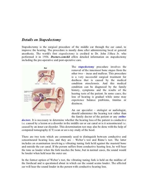 Information about stapedectomy and otoscopy