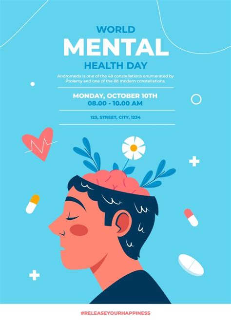 Free Blue World Mental Health Day Poster template