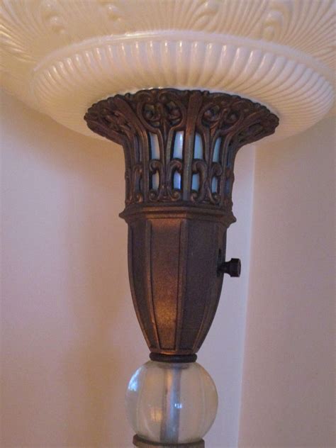 Antique Torchiere Glass Floor Lamp Glass Column Opalescent Shade Marble 1950s | eBay