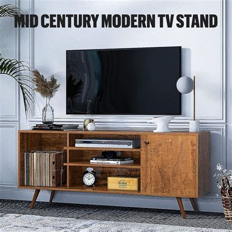 JOYSOURCE Mid Century Modern TV Stand Modern Entertainment Center Wood Television Stands with ...