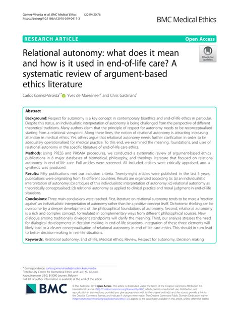 (PDF) Relational autonomy: what does it mean and how is it used in end-of-life care? A ...