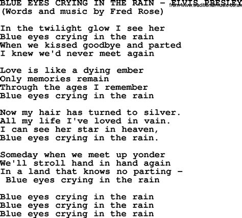 Blue Eyes Crying In The Rain by Elvis Presley - lyrics