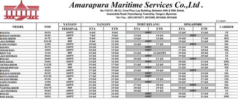 Shipping Schedule - Shipping & Logistics Service by Amarapura Maritime