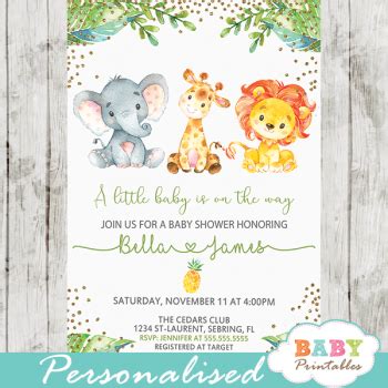 Jungle Animals Baby Shower Invitations – D445 - Baby Printables