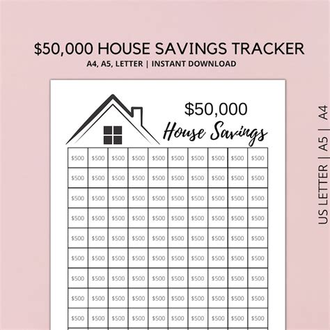 House Savings Challenge Tracker 50k Savings Challenge Money - Etsy