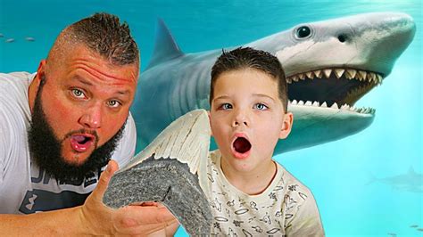CALEB & DAD PLAY with GIANT SHARK TOOTH! Digging For REAL Shark TEETH! Caleb PRETEND PLAY FUN ...