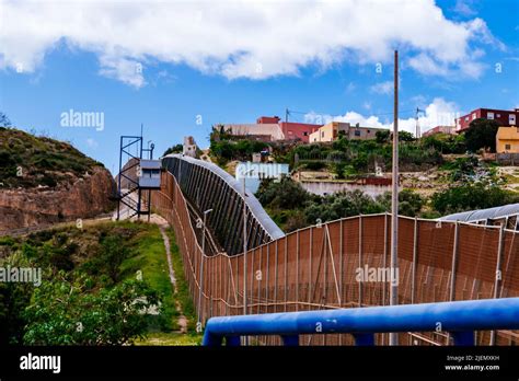 The Melilla border fence forms part of the Morocco–Spain border in the city of Melilla ...