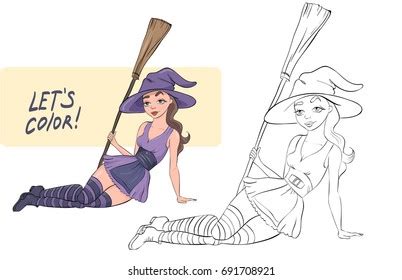 Halloween Witch Broom Coloring Page Stock Vector (Royalty Free ...